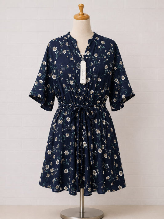 Women's Short Jumpsuit Abollria Navy Blue White Floral Stud Button Size XL Approx. 20" PTP - Brand New With Tags