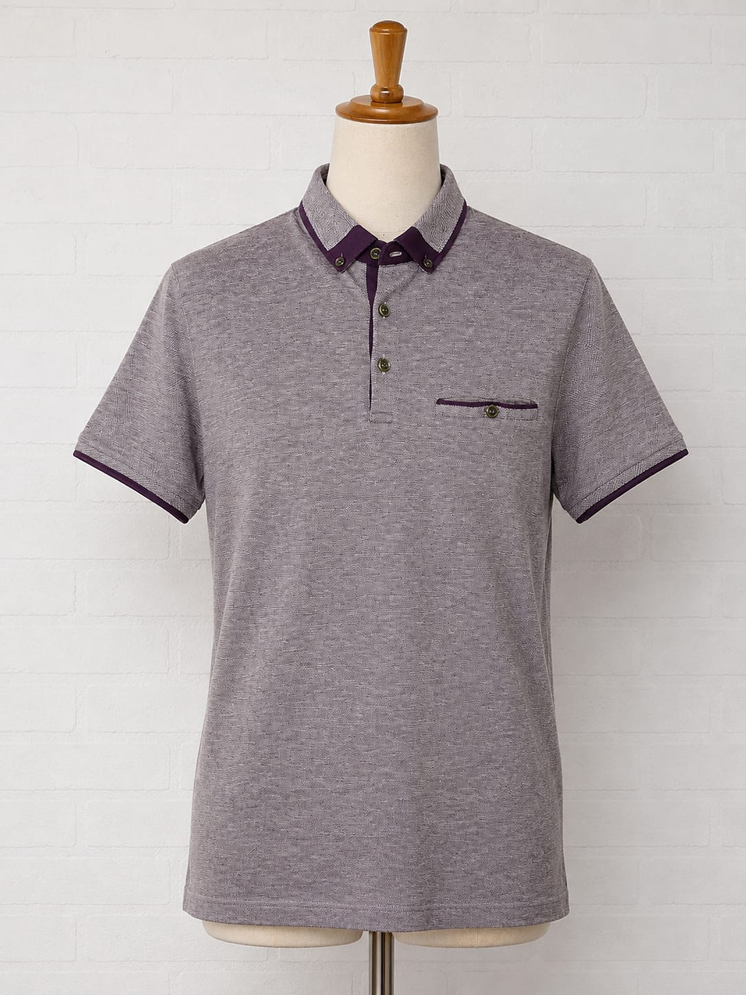 Men's Ted Baker Grey and Purple Polo Neck T-Shirt Small Approx. 17" PTP - Very Good Condition