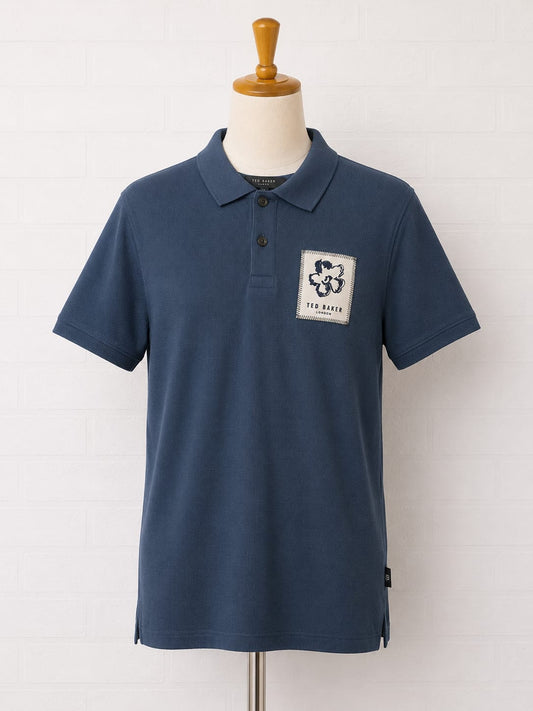 Men's Polo Shirt Ted Baker Navy Blue Size 3 Medium Approx. 21" PTP - Like New Condition