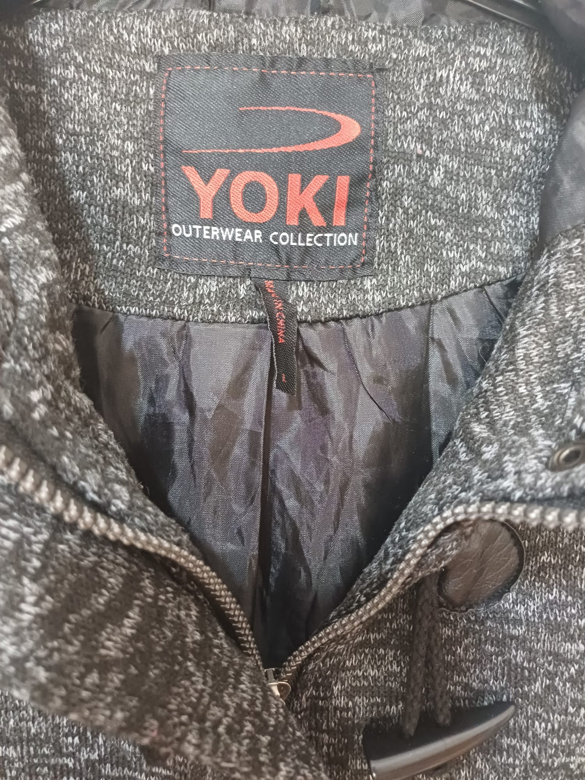 Women's Coat Yoki Grey/Black Marl Hooded Duffle Size L Approx. 18" PTP - Excellent Condition