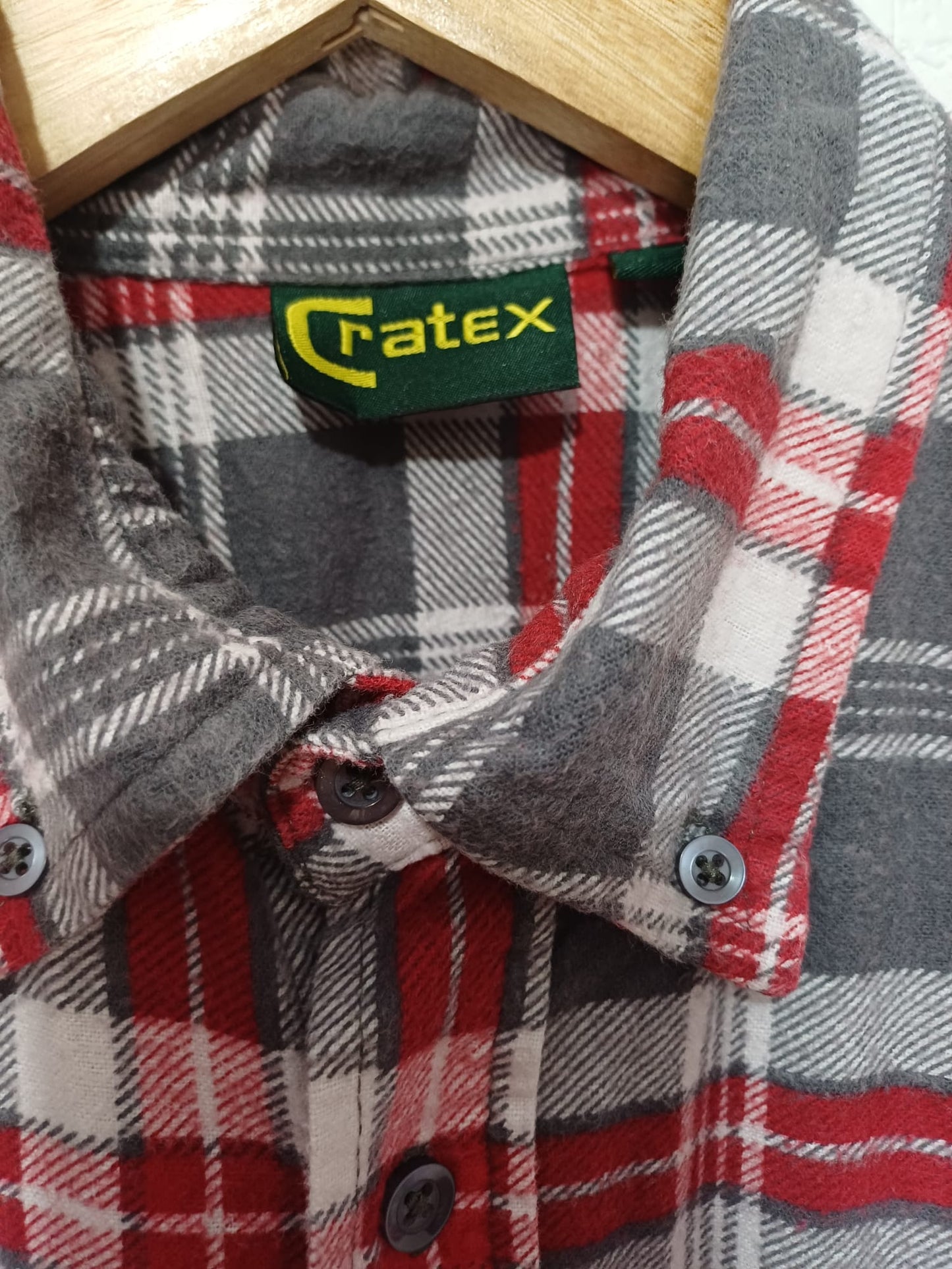 Men's Shirt Craytex Red/Grey Flannel Size Large Approx. 24" PTP - Very Good Condition