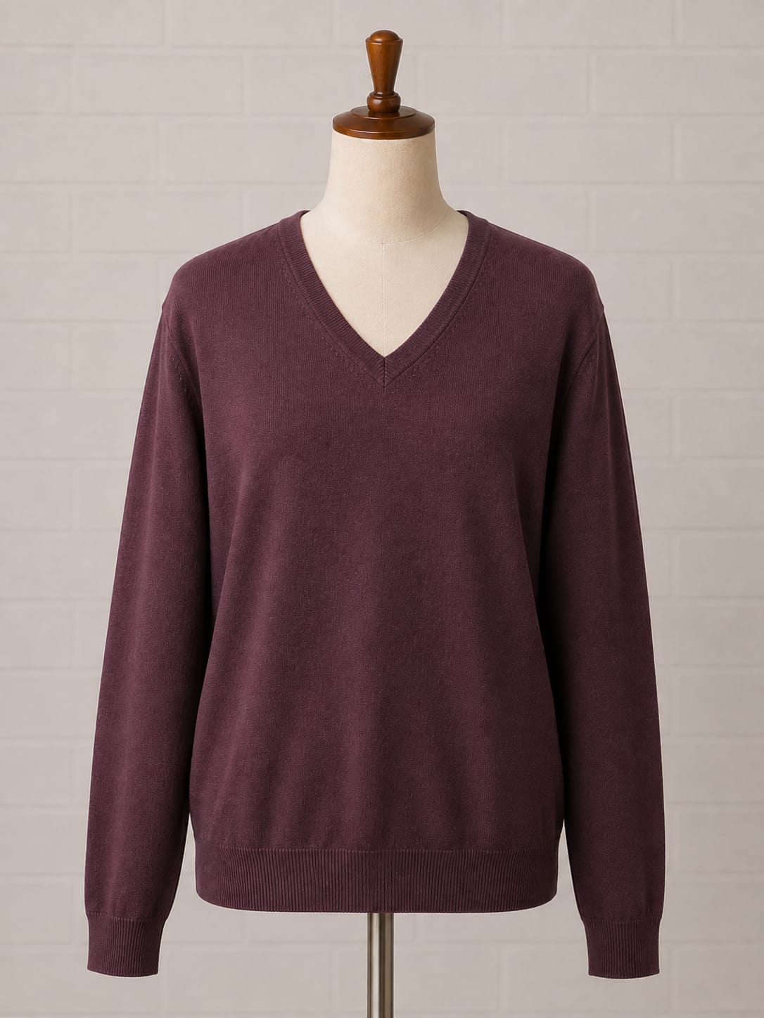 Men's Jumper Jeff Banks London Burgundy V-Neck Cotton Cashmere Size L - Very Good Condition