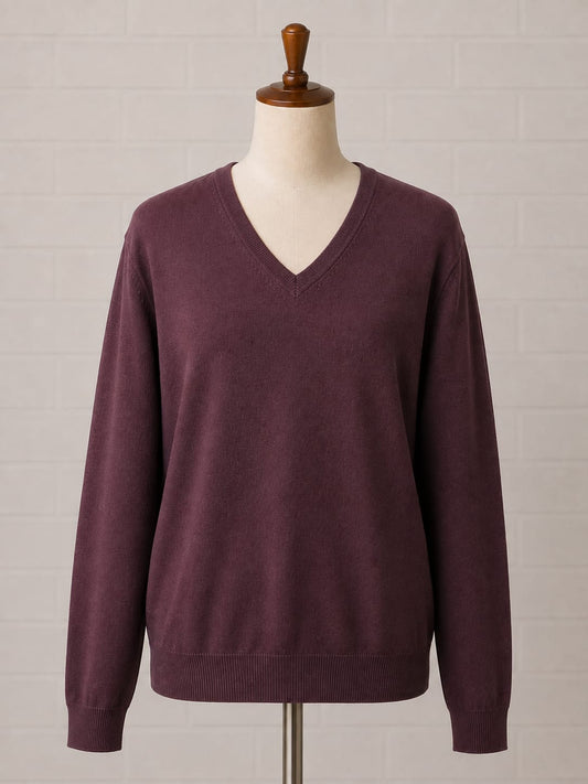 Men's Jumper Jeff Banks London Burgundy V-Neck Cotton Cashmere Size L - Very Good Condition