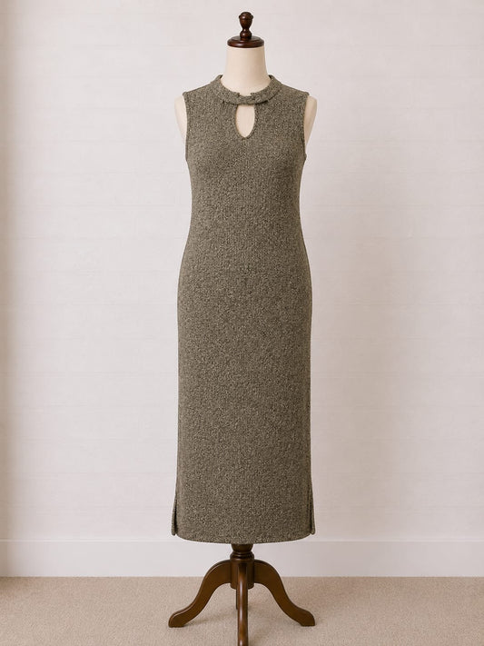 Women's Dress United Colours of Benetton Gold Metallic Ribbed Keyhole Size M - Very Good Condition