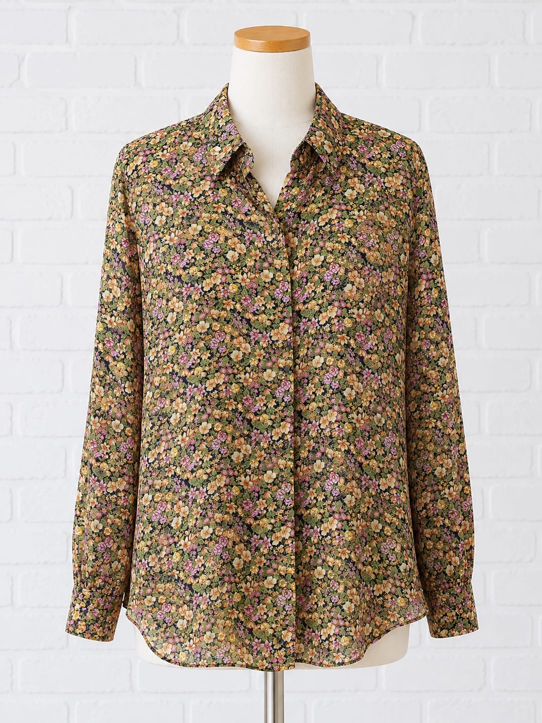 Women's Blouse River Island Mustard Multi Colour Long Sleeve Button Front Size 14 Approx. 24" PTP - Very Good Condition