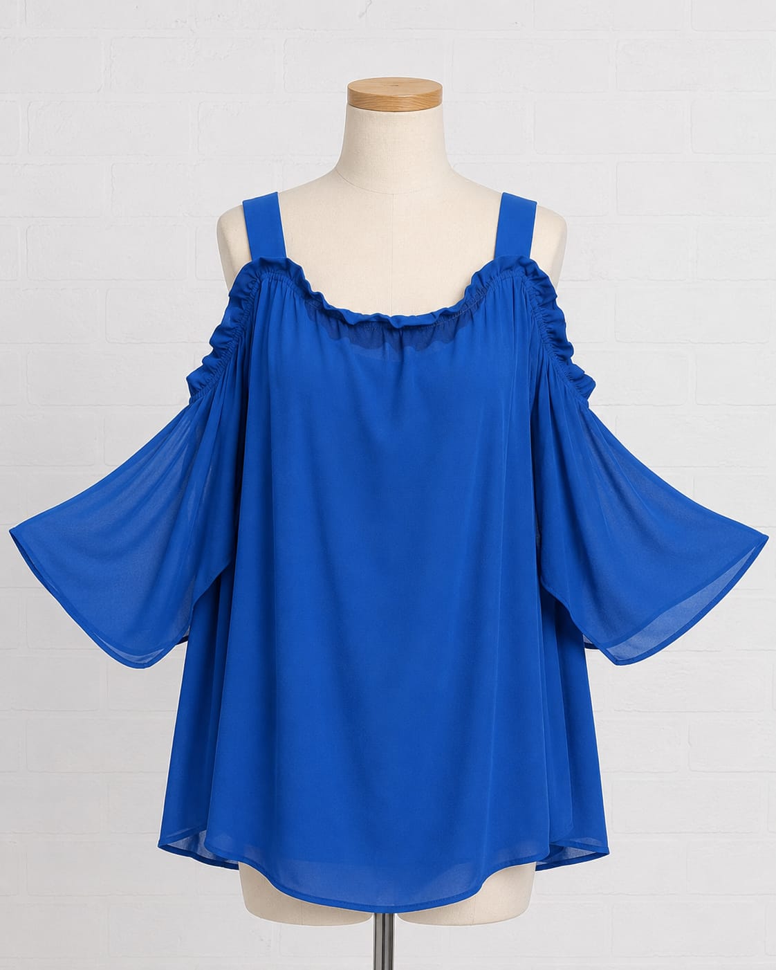 Women's Top New Look Curves Royal Blue Cold Shoulder Wide Short Sleeve Floaty Plus Size 28 Approx. 31" PTP - Great Condition