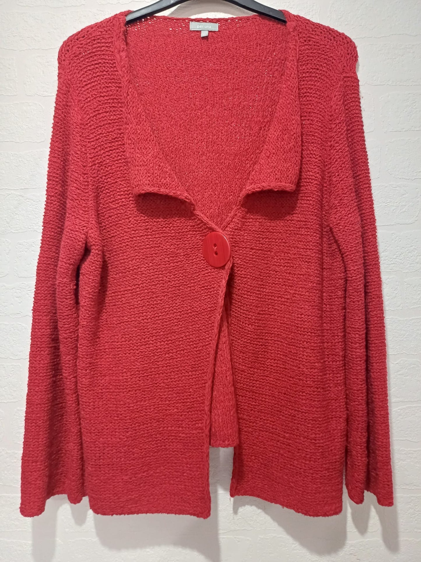 Women's Cardigan Per Una M&S Red Chunky Knit Single Button Size XL Approx. 22" PTP - Excellent Condition