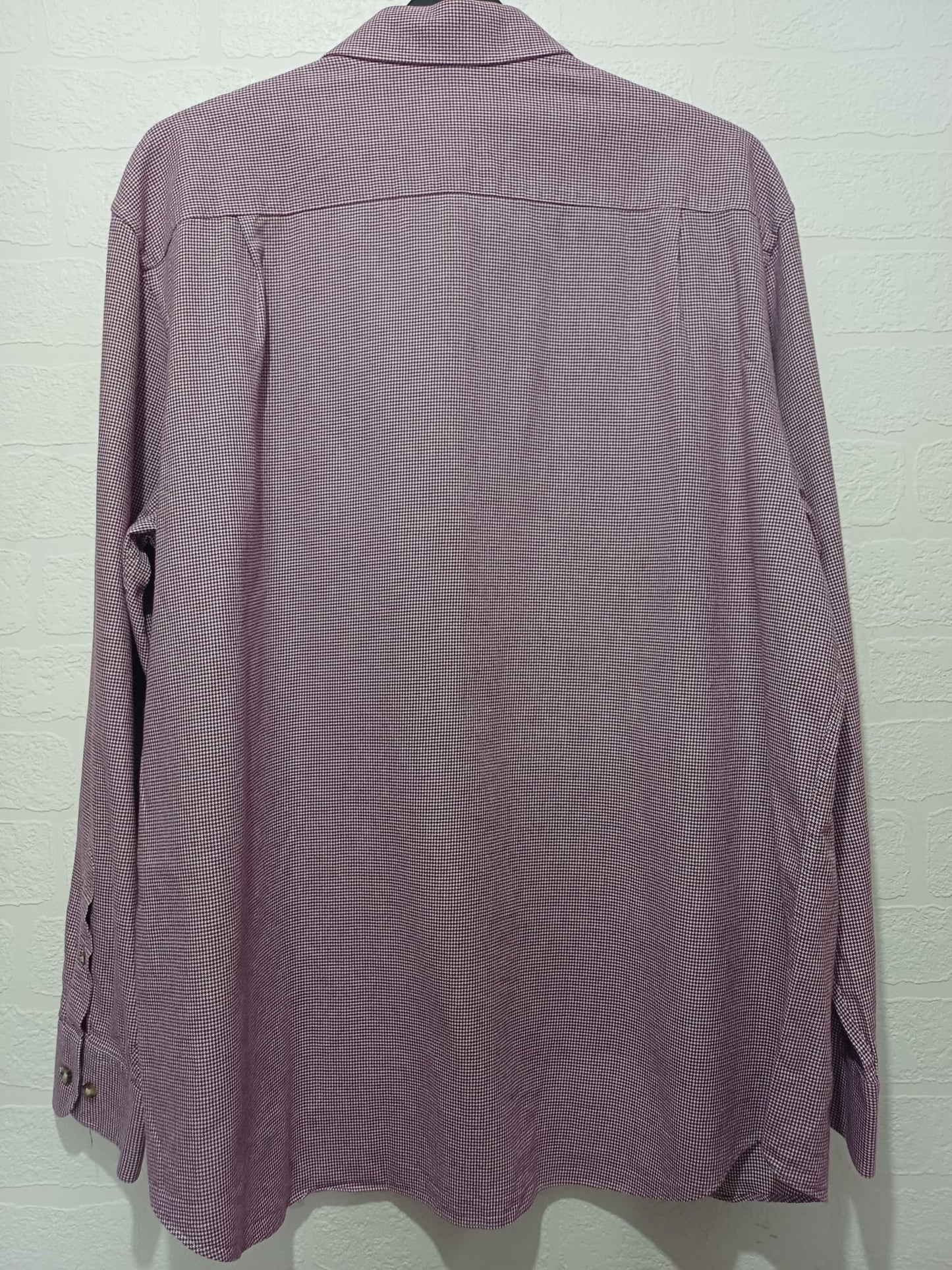 Men's Shirt M&S Burgundy Houndstooth Pure Cotton Twill Long Sleeve Size 17.5" Collar (XL/2XL) Approx. 27" PTP - Excellent Condition