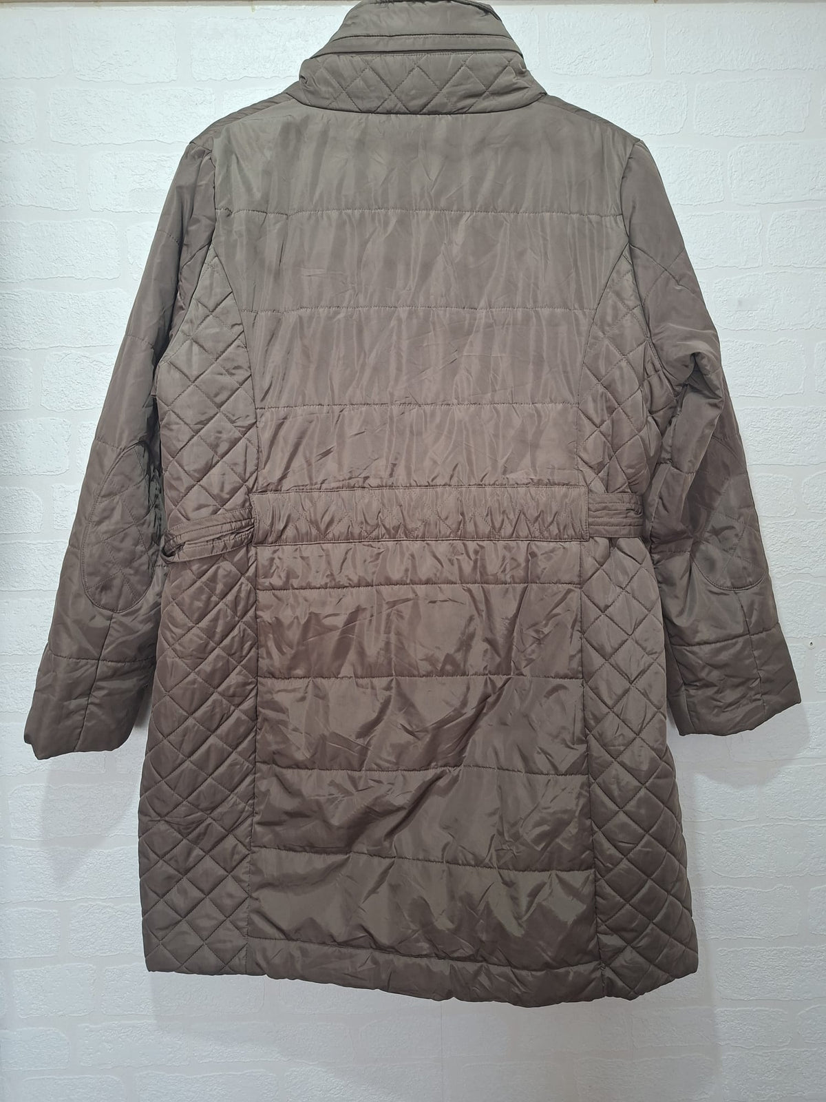 Women's Coat M&S Brown Quilted Puffer Long Belted XL Approx. 24" PTP - Very Good Condition