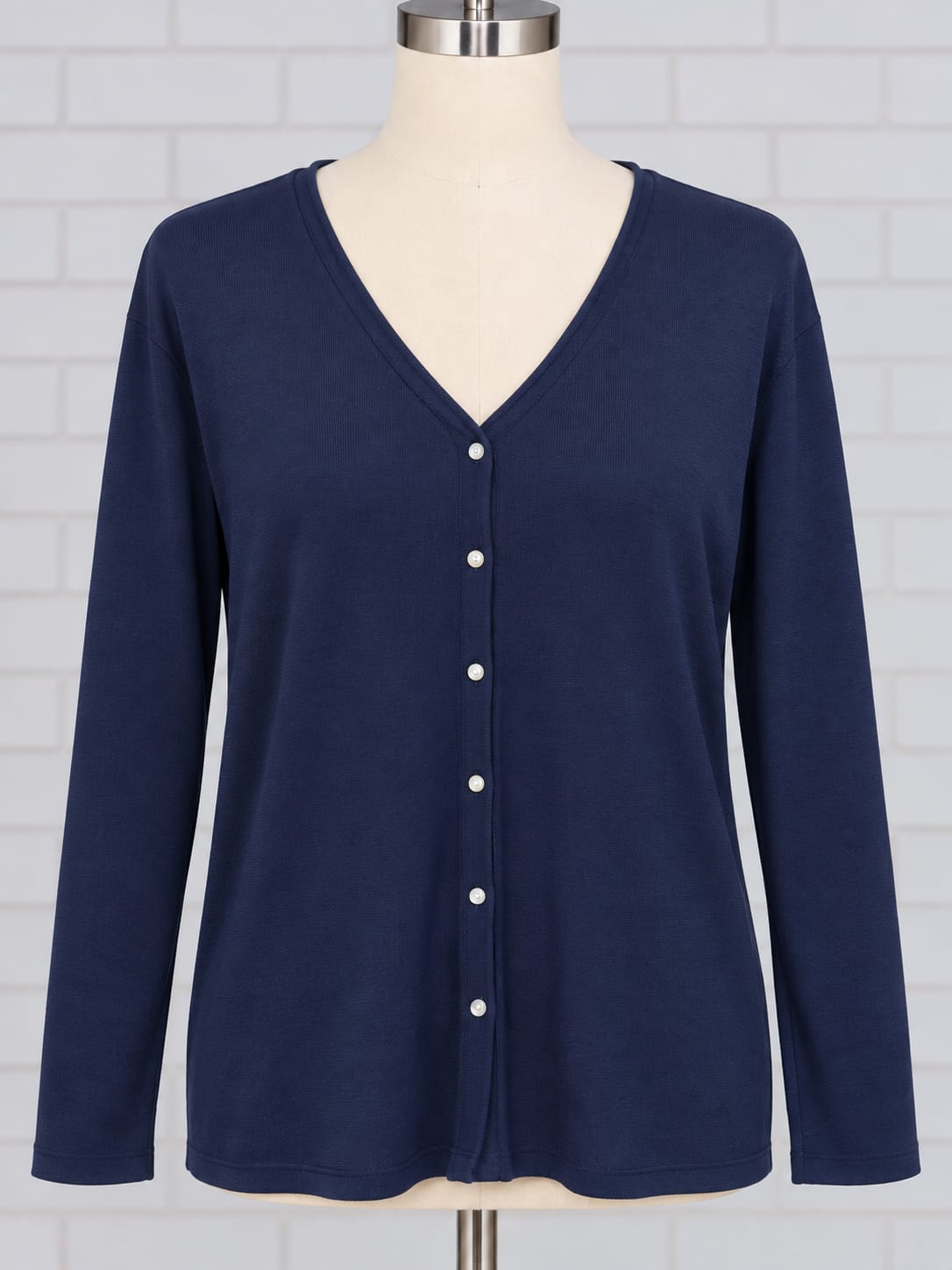 Women's Cardigan Nightingales Navy Blue V-Neck Button Size M Very Good Condition