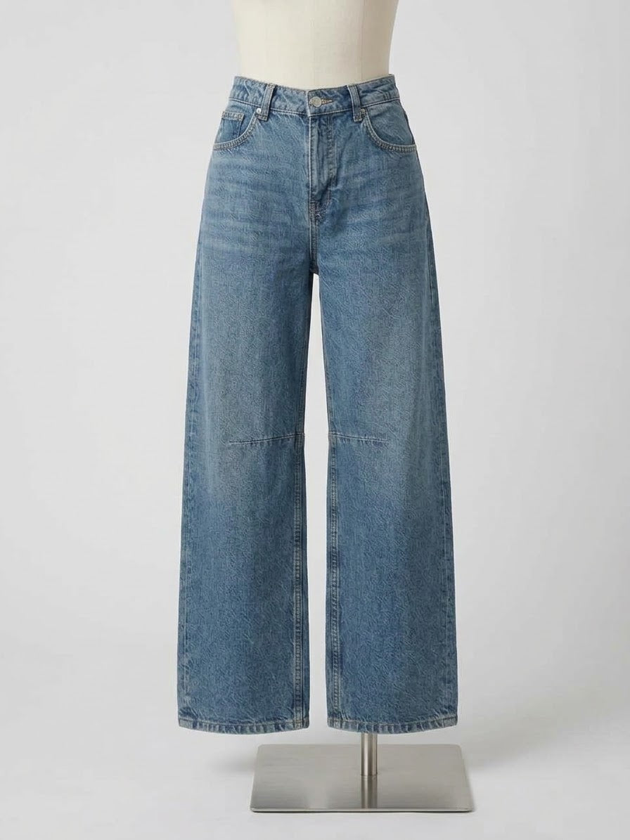Women's Jeans H&M Divided Medium-Wash Blue High-Waisted Wide-Leg W28 L32 Excellent Pre-Loved