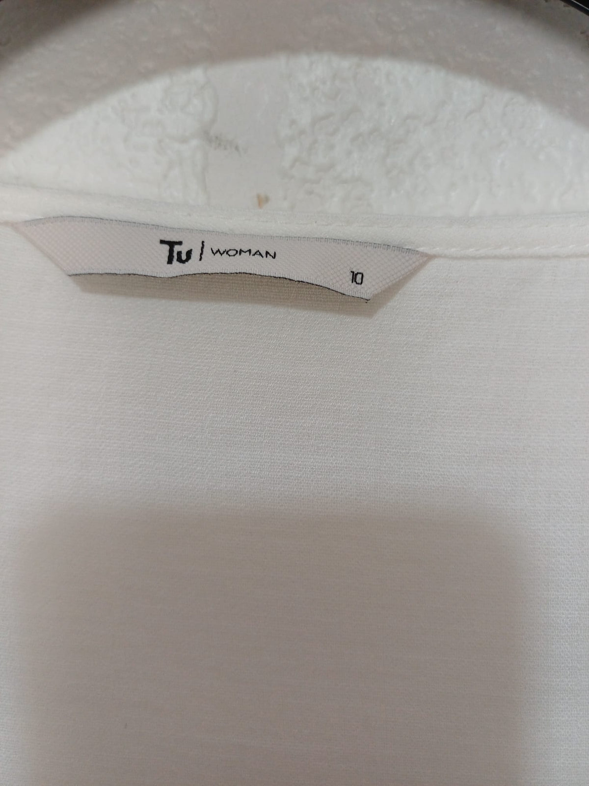 Women's Blouse Tu Clothing Ivory Faux-Wrap V-Neck Asymmetric UK 10 Very Good