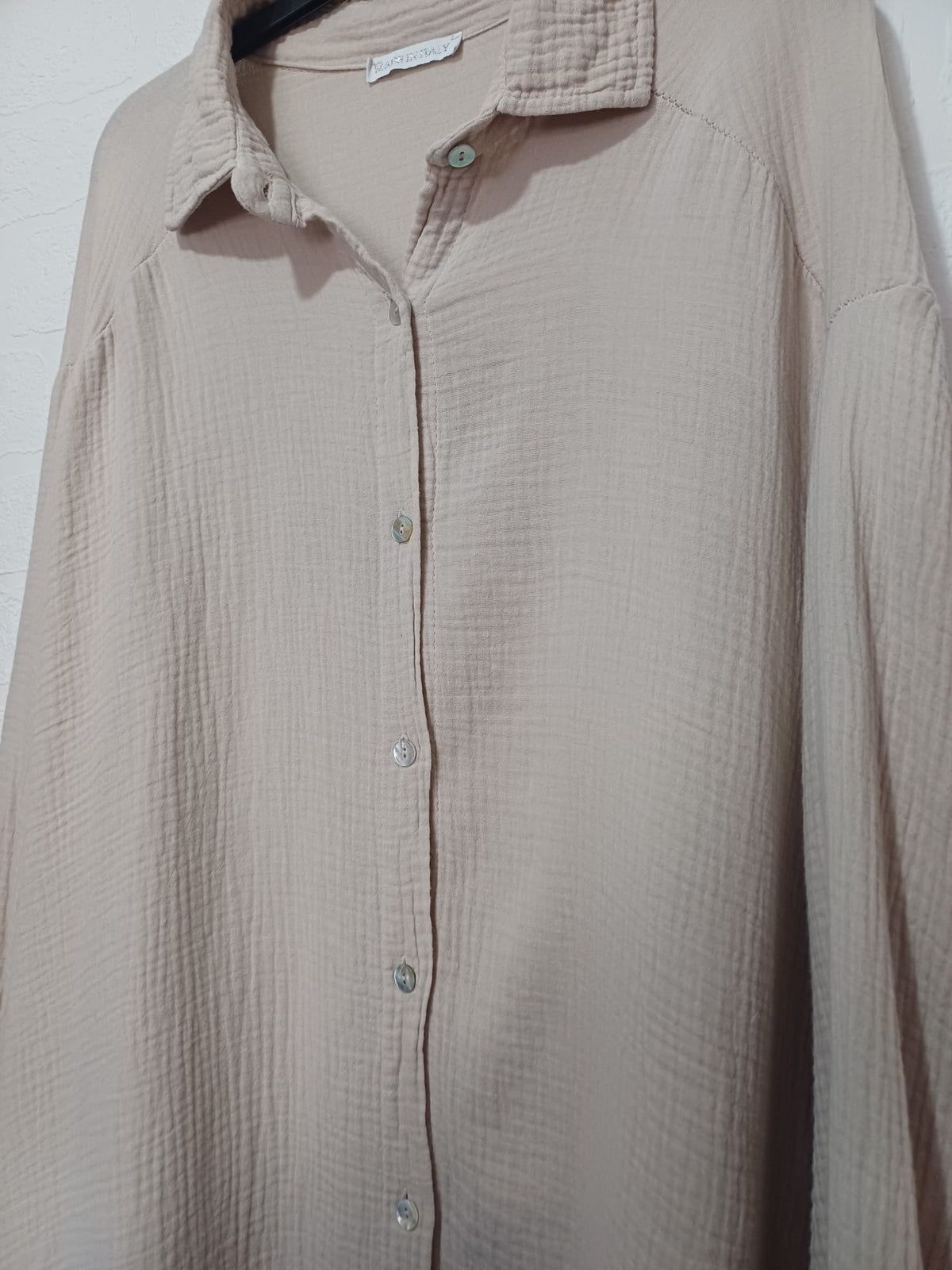 Women's Shirt Made in Italy Beige Double Gauze Cotton Sequin Evil Eye Oversized One Size Very Good Pre-owned Condition