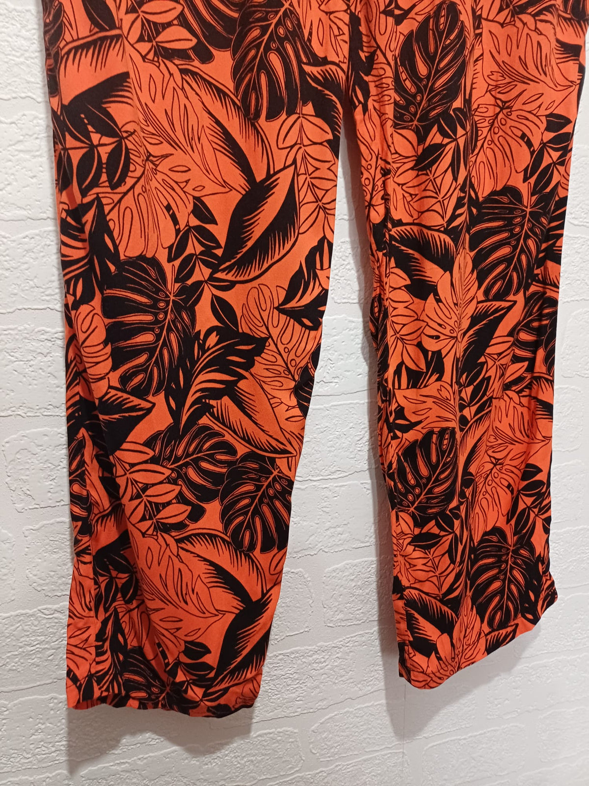 Women's Trousers George Orange Black Tropical Palm Leaf Print Wide Leg Plus Size UK 18 Very Good Condition