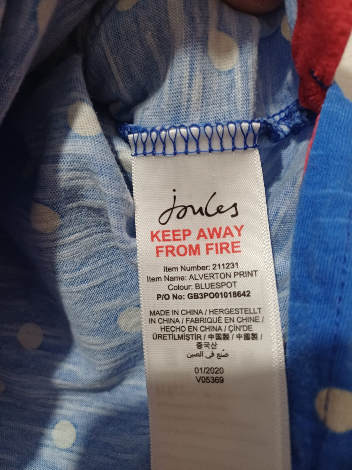 Women's T-Shirt Joules Blue White Polka Dot V-Neck Short Sleeve Approx. UK 12/14 Very Good Condition