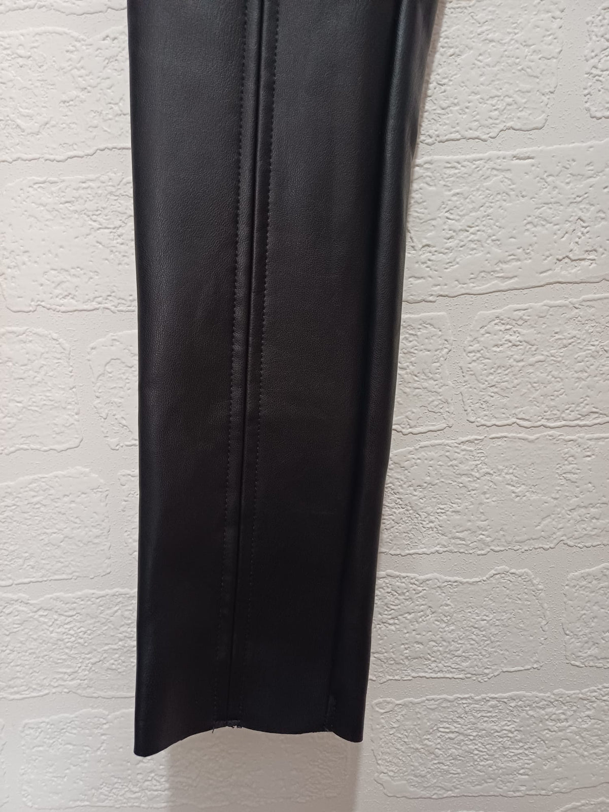 Women's Leggings F&F Black Faux Leather Front Faux Suede Back Stretch UK 12 Regular Very Good Condition