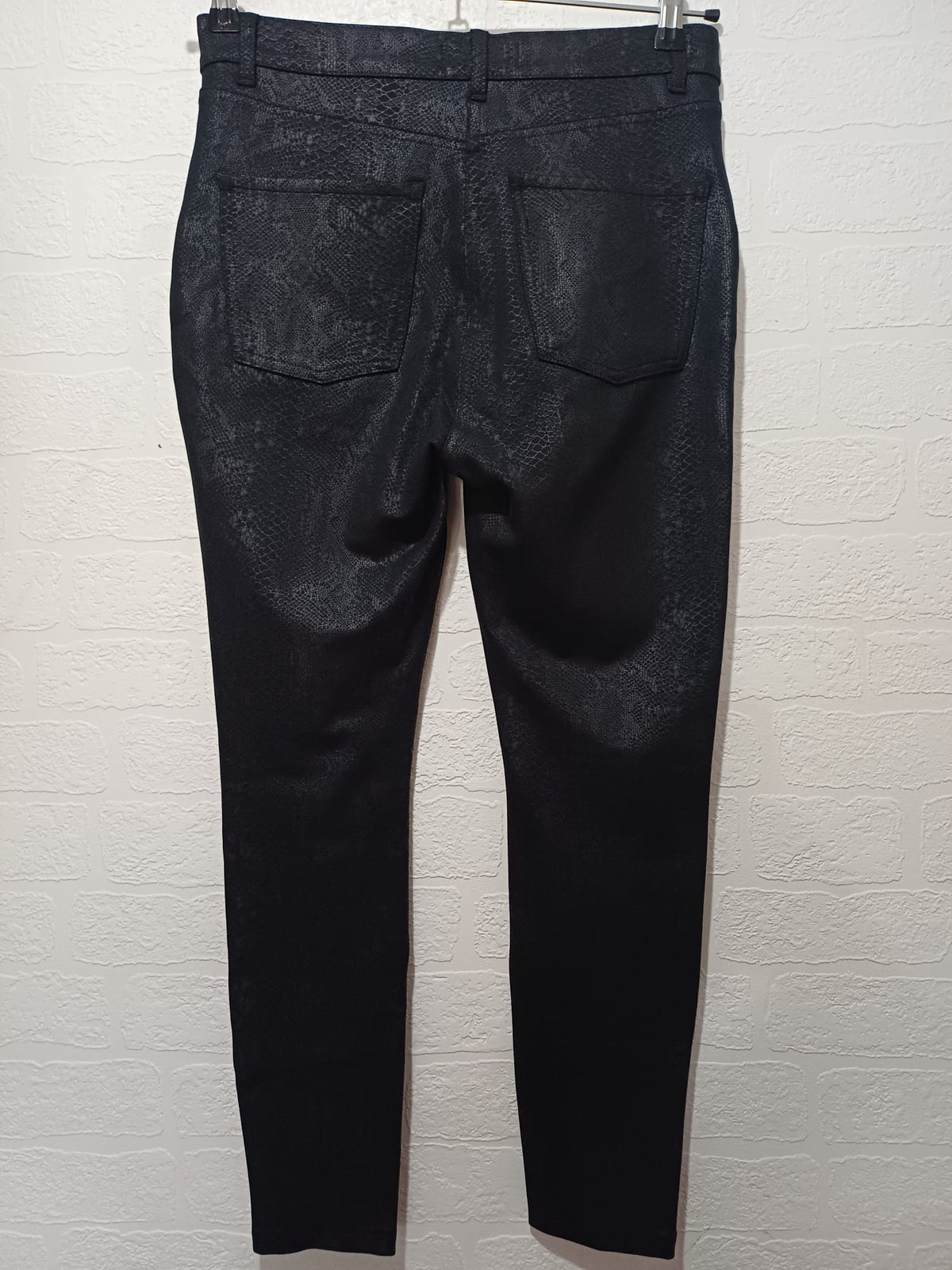 Women's Trousers Next Black Snakeskin Print Coated Skinny UK 10 Regular Very Good Condition