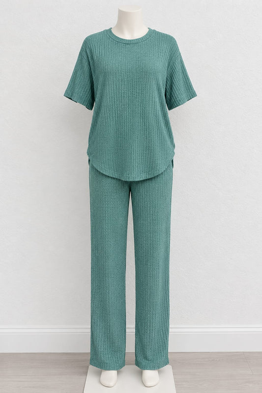 Women's Loungewear Set SHEIN Sage Green Waffle Knit 2-Piece Top & Leggings Size S Approx. UK 8 New Without Tags