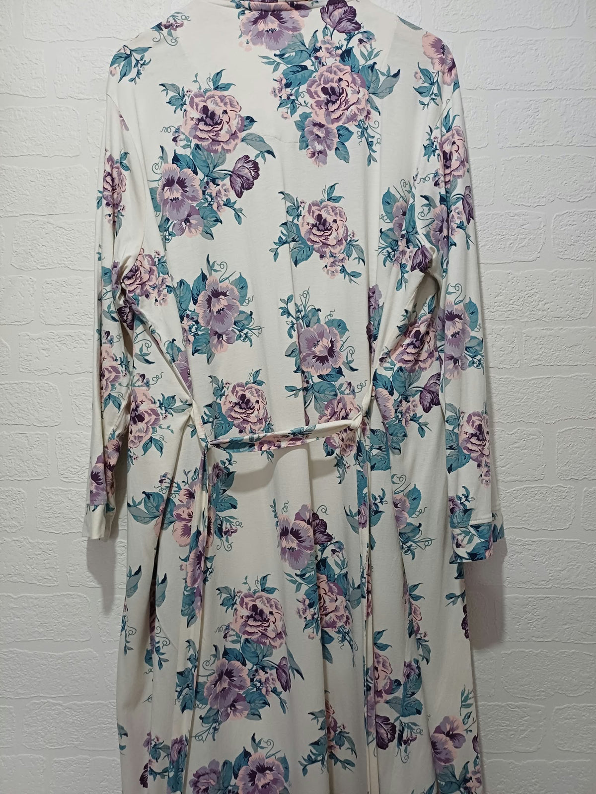Women's Dressing Gown M&S White & Pink Floral Longline Tie Belt Size 16 Very Good Condition