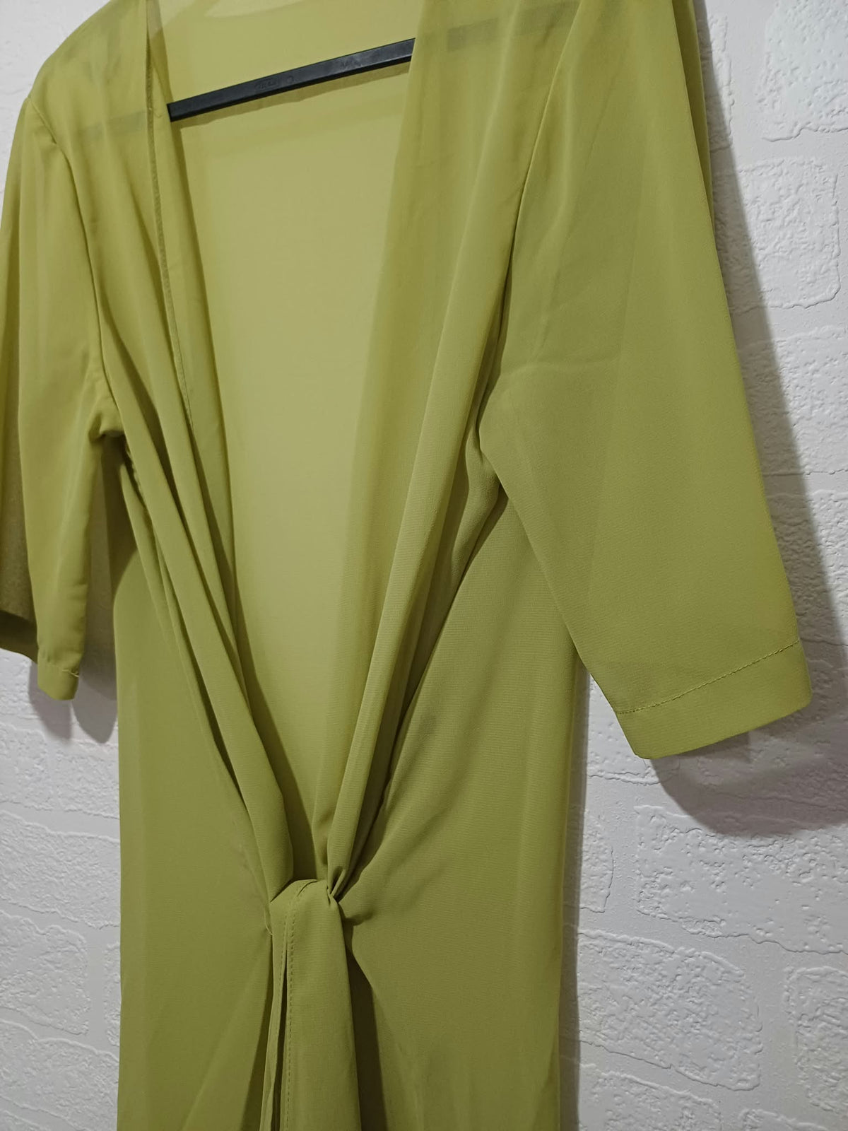 Women's Cardigan Unbranded Dark Lime Green Sheer Tie Front Maxi Kimono Cover Up Size L Very Good Condition