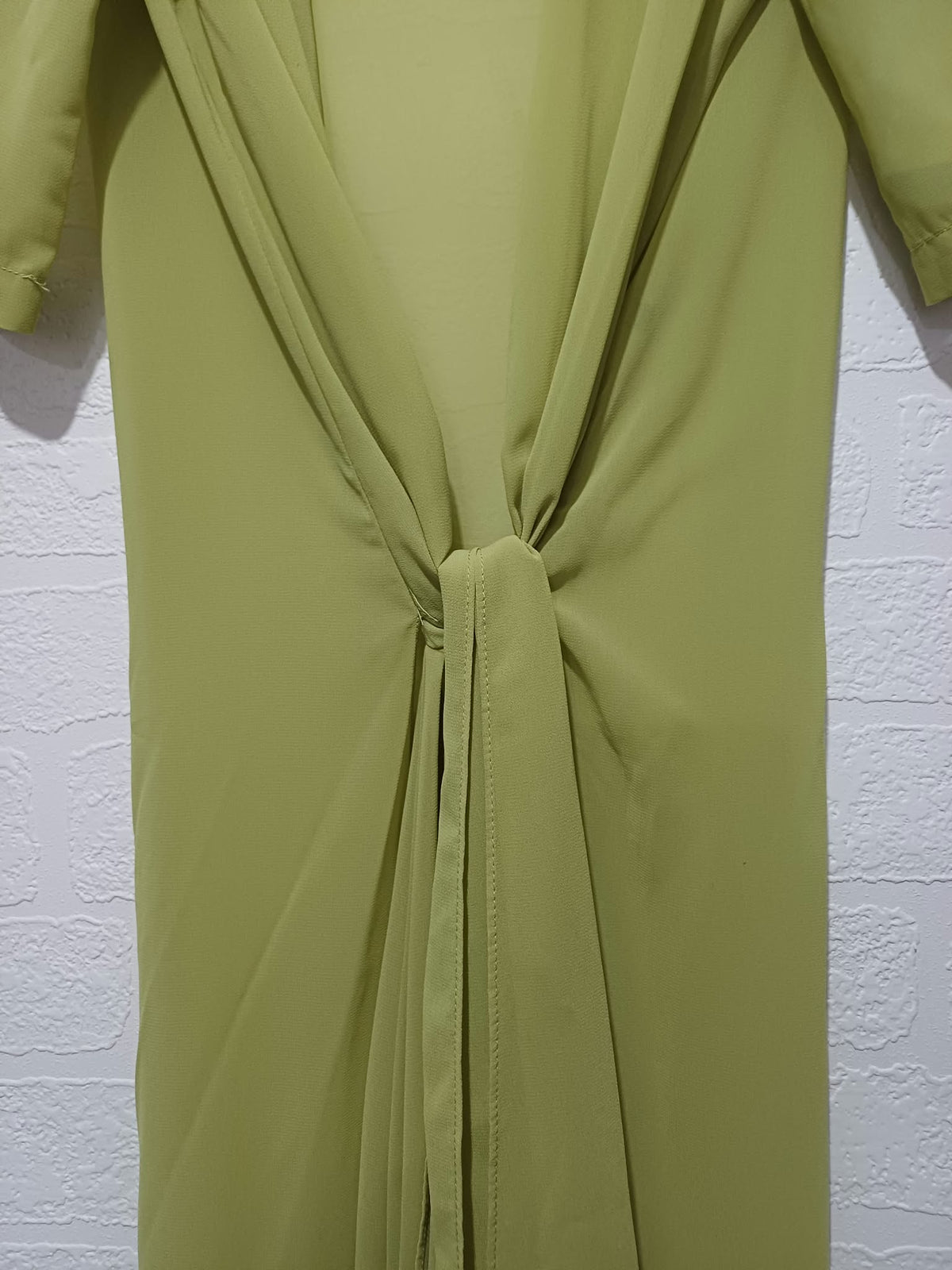 Women's Cardigan Unbranded Dark Lime Green Sheer Tie Front Maxi Kimono Cover Up Size L Very Good Condition