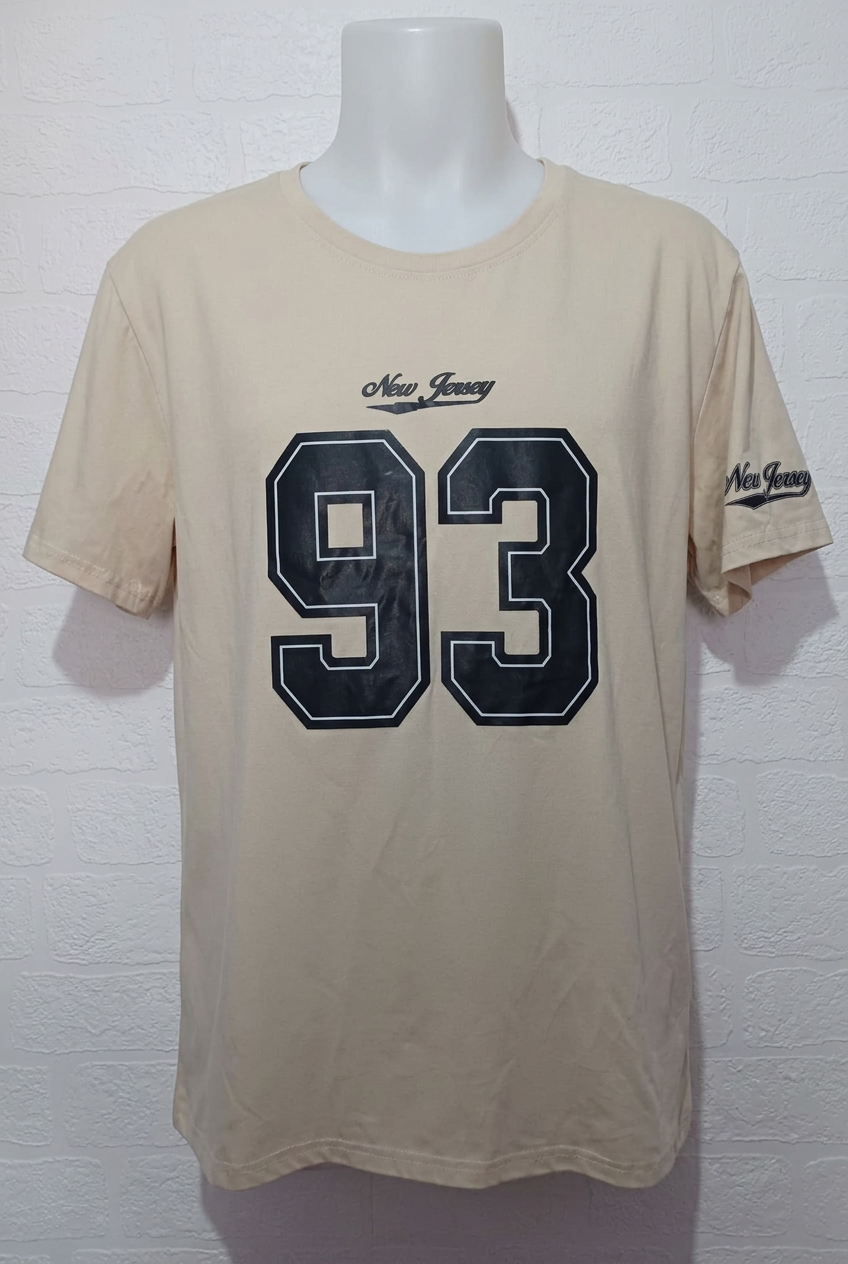 Unisex T-Shirt Beige New Jersey Newark 93 Varsity Graphic Crew Neck Size XXL Very Good Condition