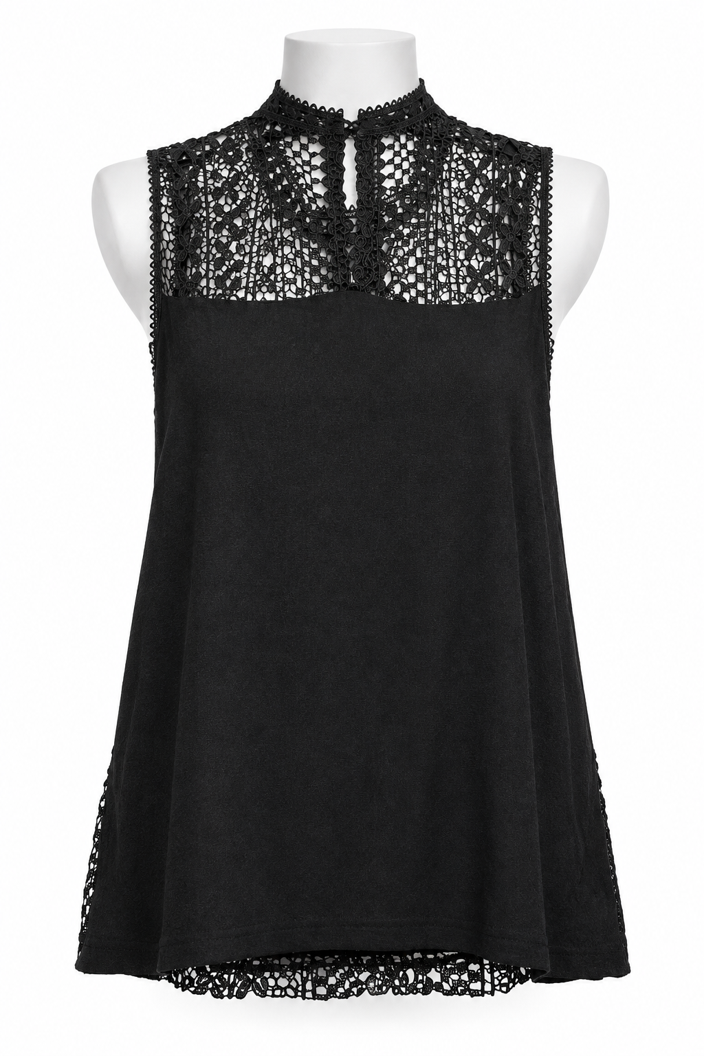 Women's Blouse Dorothy Perkins Black Crochet Lace High Neck Sleeveless UK 10 Very Good Condition