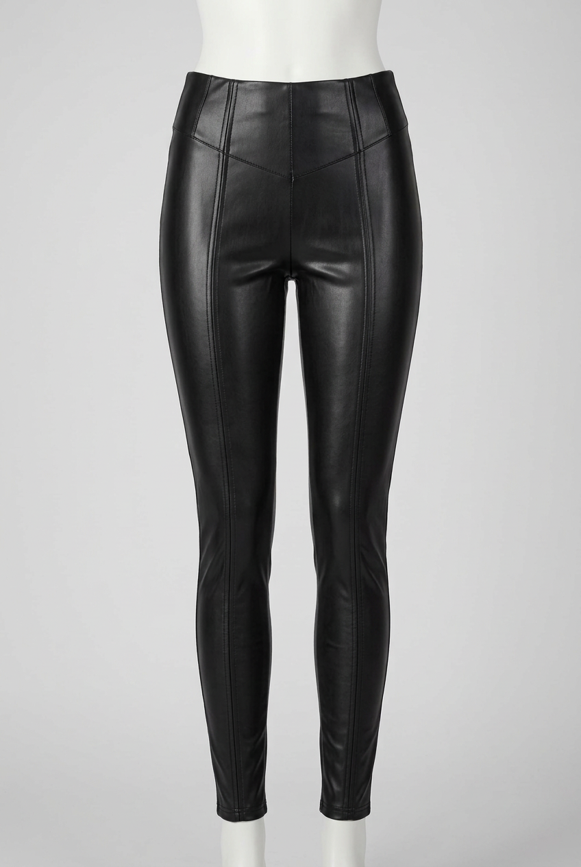 Women's Leggings F&F Black Faux Leather Front Faux Suede Back Stretch UK 12 Regular Very Good Condition