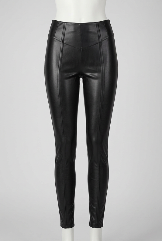 Women's Leggings F&F Black Faux Leather Front Faux Suede Back Stretch UK 12 Regular Very Good Condition