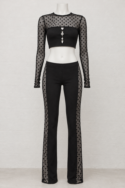 Women's Co-Ord Set Katch Me Black Polka Dot Mesh 3 Piece Size XS Brand New with Tags