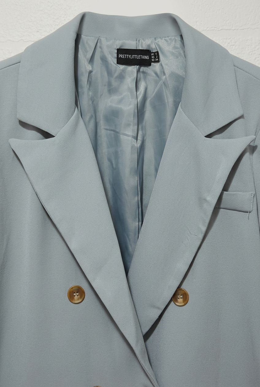 Women's Blazer PrettyLittleThing Dust Blue Double-Breasted Oversized Size UK 6 Very Good Condition