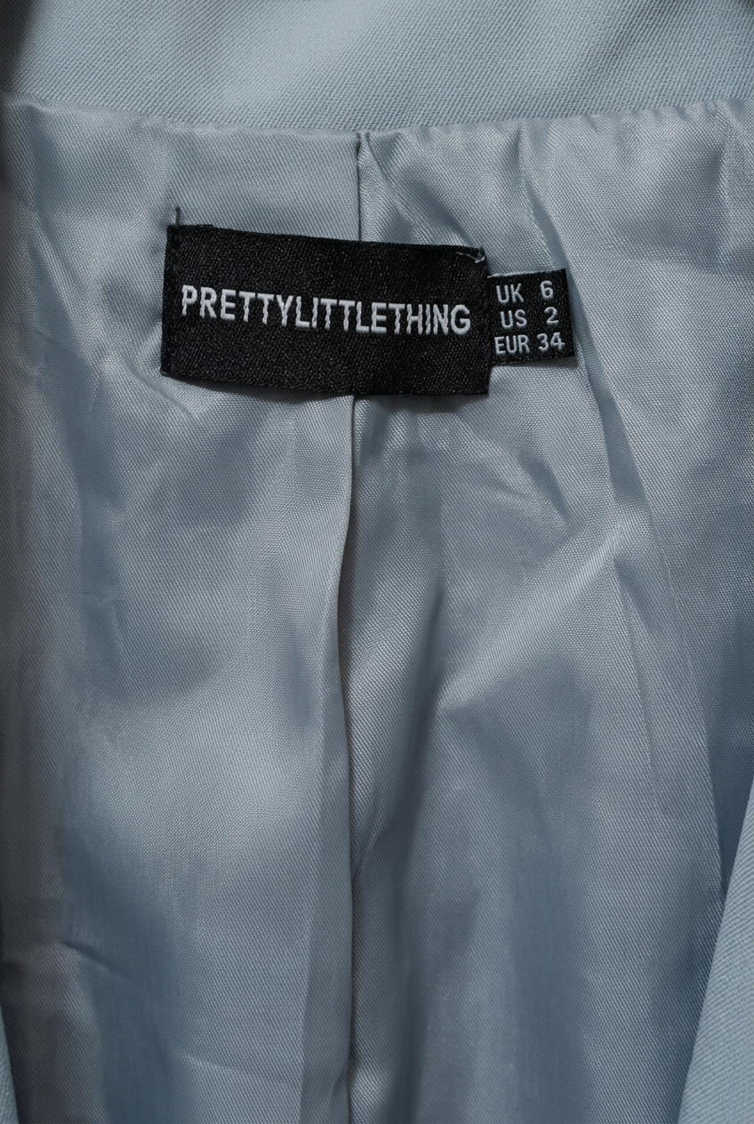 Women's Blazer PrettyLittleThing Dust Blue Double-Breasted Oversized Size UK 6 Very Good Condition