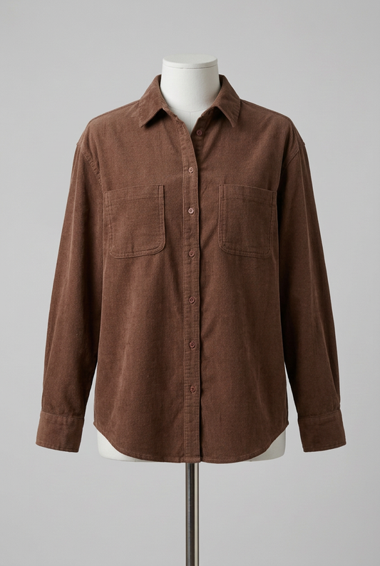 Women's Shirt George Purple-Brown Fine Corduroy Long Sleeve Button-Up Size 8 Very Good Condition