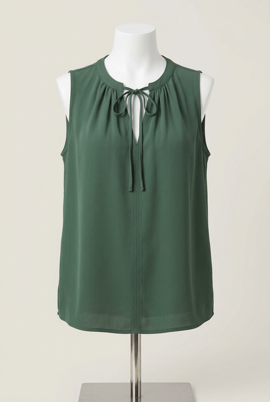 Women's Blouse H&M Dark Green Tie Front Sleeveless Size L Very Good Condition