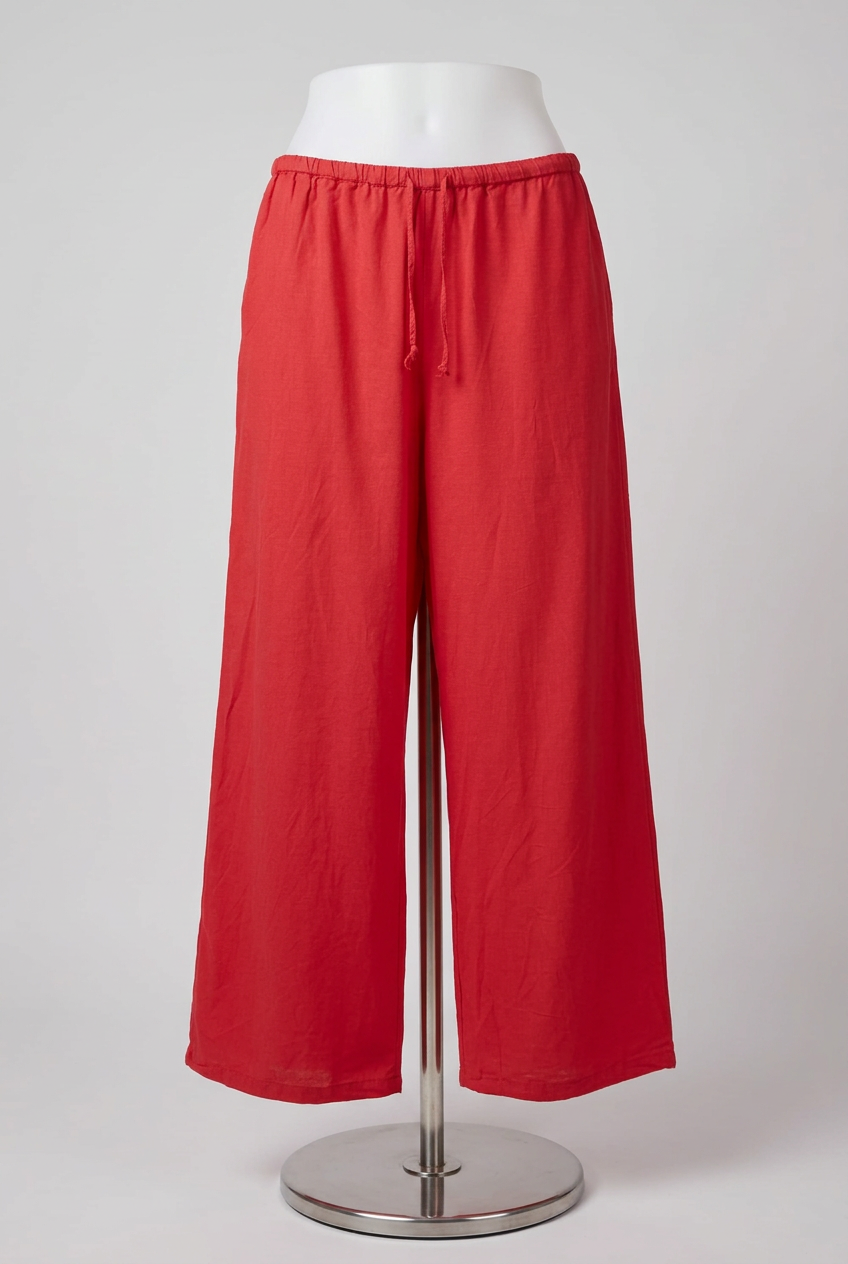 Women's Trousers Primark Red Linen Blend Wide Leg Drawstring Size M Very Good Condition