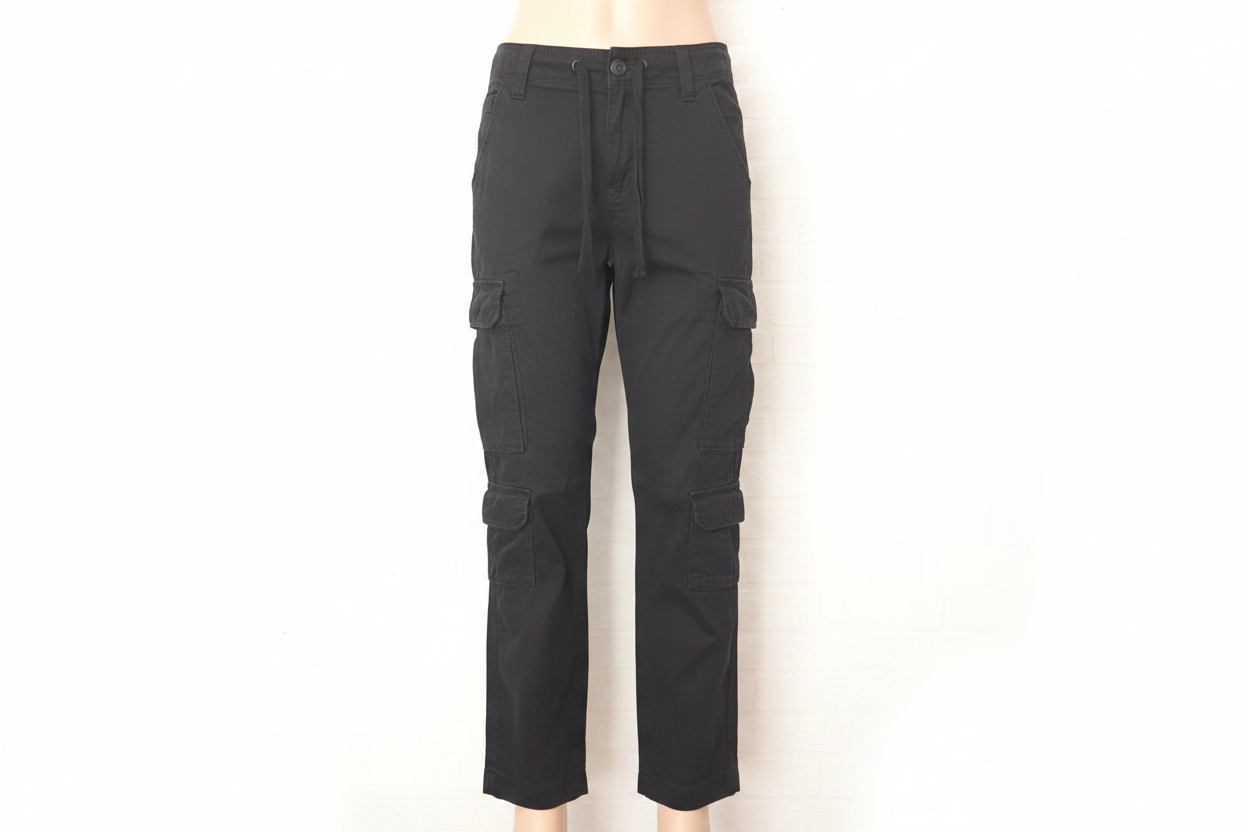 Women's Cargo Trousers Bershka Black Straight Multi-Pocket Size Euro 34 / UK 6-8 - Good Condition