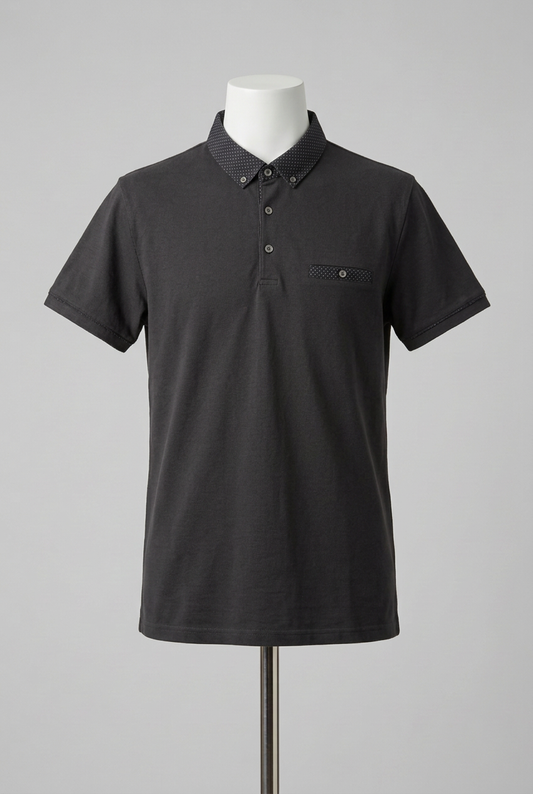 Men's Polo Shirt Burton Menswear Black Polka Dot Collar Short Sleeve Size XL Very Good Condition