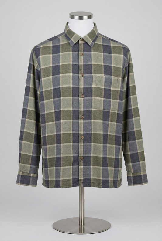 Men's Shirt Next Green Navy & Cream Plaid Check Long Sleeve Casual Size M Very Good Condition