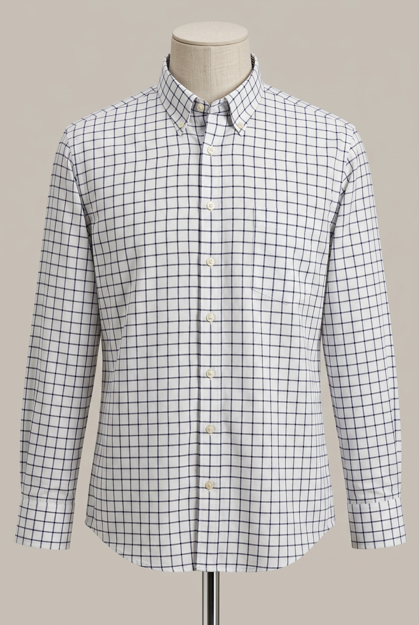 Men's Shirt Charles Tyrwhitt White Blue Grid Check Non-Iron Cotton Long Sleeve Size XL Very Good Condition With Pen Mark