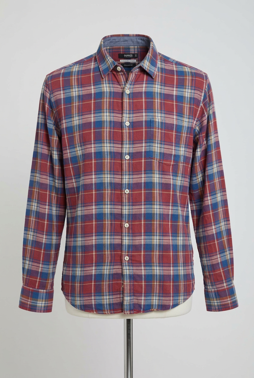 Men's Shirt Dunnes Stores Red Blue & Purple Plaid Lightweight Flannel XL Very Good Condition