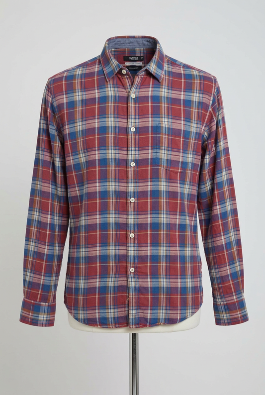 Men's Shirt Dunnes Stores Red Blue & Purple Plaid Lightweight Flannel XL Very Good Condition