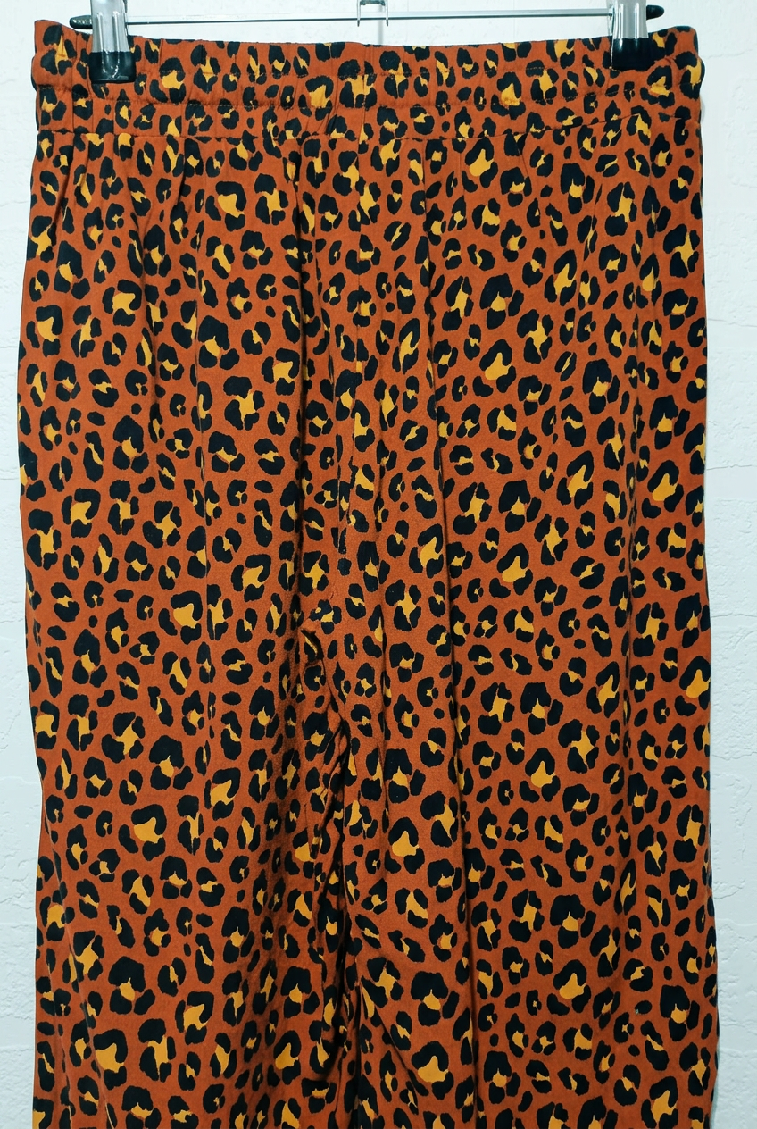 Women's Trousers Primark Orange Brown Leopard Print Elastic Waist Tapered Leg Size 8 Very Good Condition
