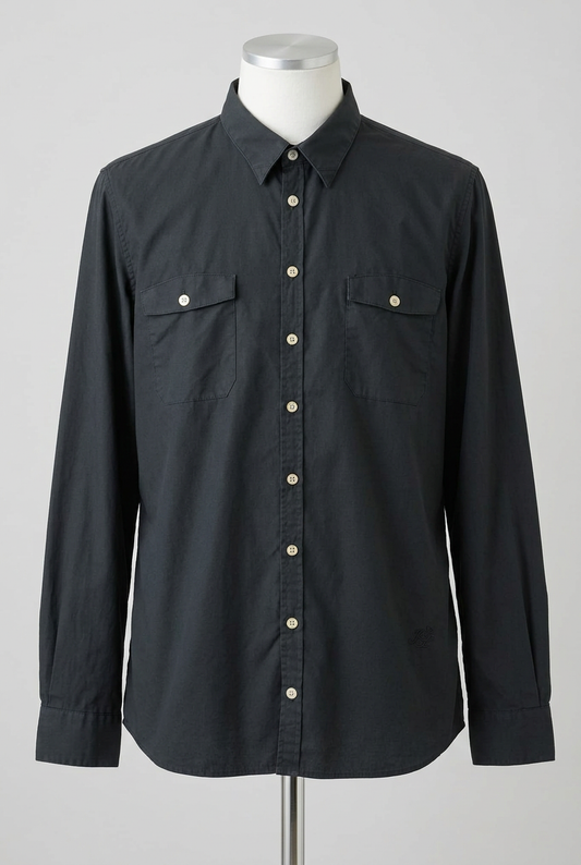 Men's Shirt JUNK de LUXE Black Long Sleeve Twin Chest Pocket Monogram Size S Very Good Condition