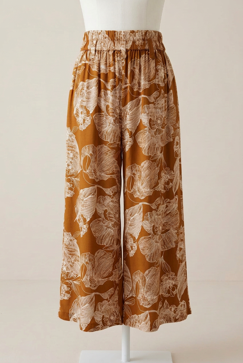 Women's Culottes Primark Mustard Yellow & White Floral Wide Leg Size 8 Very Good Condition