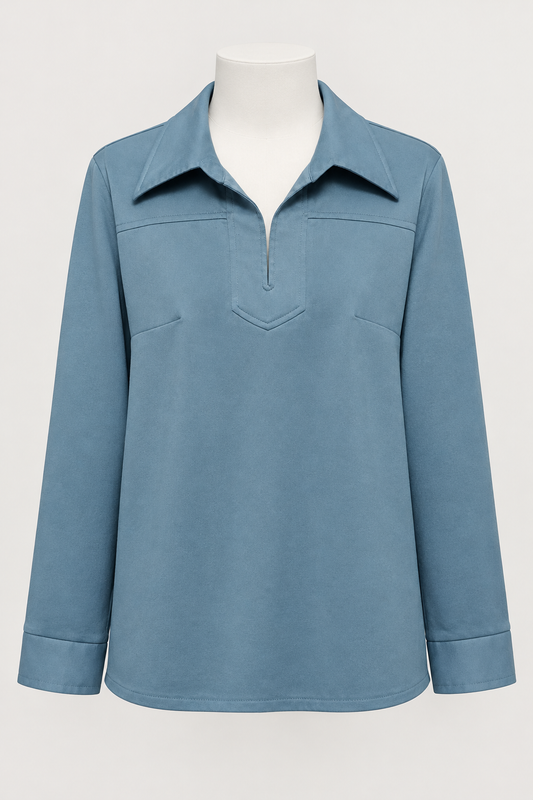 Women's Blouse Jumper Unbranded Turquoise Vintage 1970s Dagger Collar Long Sleeve Size Medium Great Condition