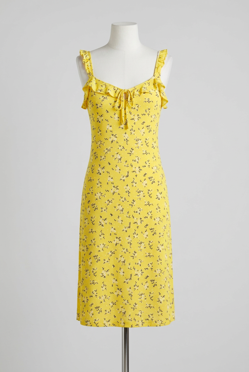 Women's Dress PrettyLittleThing Yellow Floral Ruffle Strap Tie-Front Mini Size 8 Very Good Condition