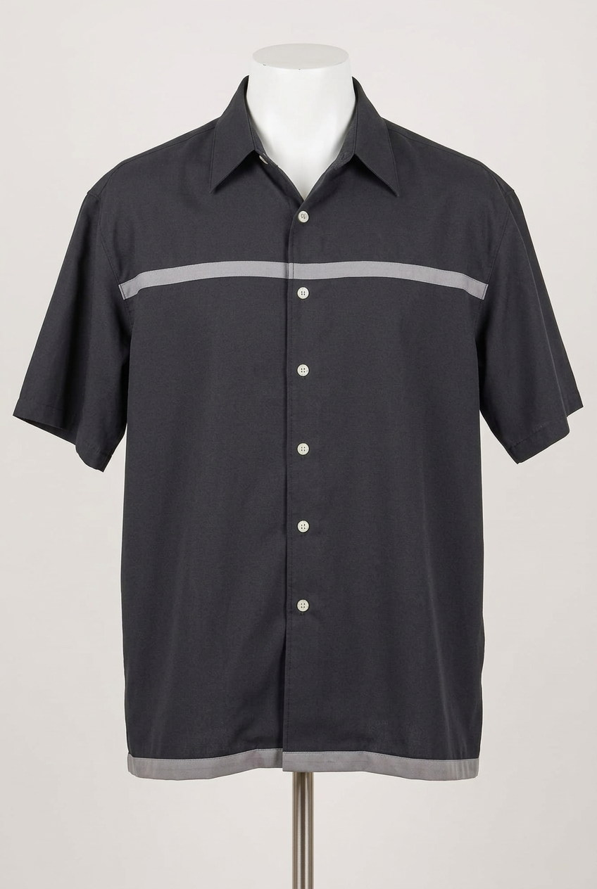 Men's Shirt St. Bernard Black & Grey Contrast Stripe Short Sleeve Size M Very Good Condition
