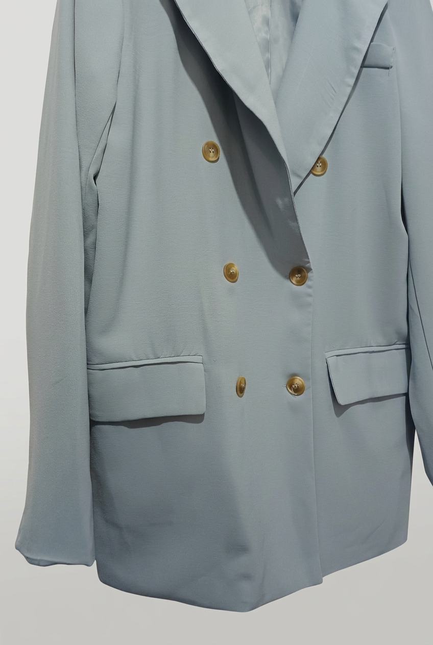 Women's Blazer PrettyLittleThing Dust Blue Double-Breasted Oversized Size UK 6 Very Good Condition