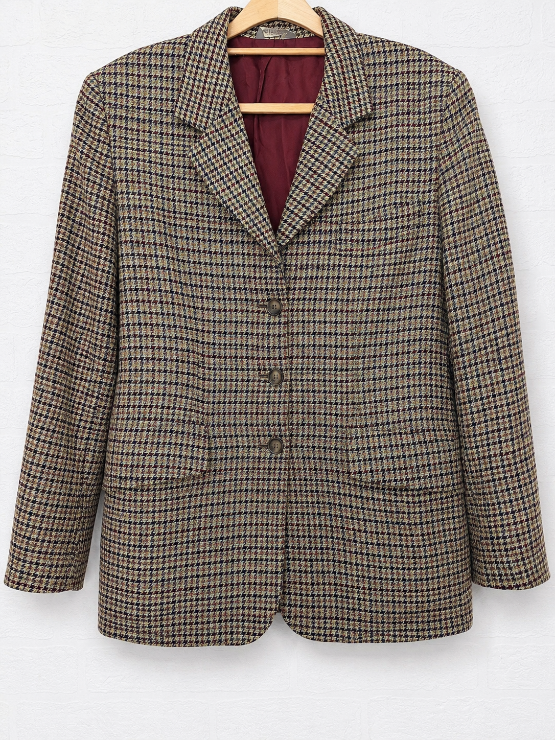 Stefanel Houndstooth Check Pure New Wool Blazer Medium 18" PTP - Very Good Condition