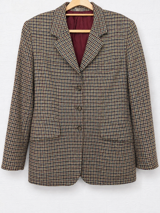 Stefanel Houndstooth Check Pure New Wool Blazer Medium 18" PTP - Very Good Condition